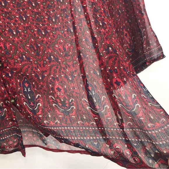 Converse One Star Burgundy Paisley Print Semi Sheer Button Up Tunic Blouse - Picture 9 of 16